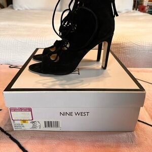 Nine West Black Suede Lace-Up Heels
